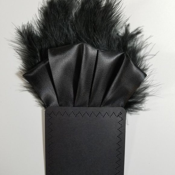 New - Black Satin Ruffle & Feather Pocket Square Insert - Picture 6 of 10